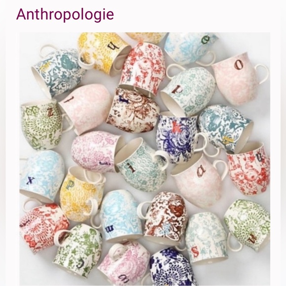 Anthropologie homegrown 12oz monogram floral and birds mug 💙 e is for ev… - Picture 4 of 4